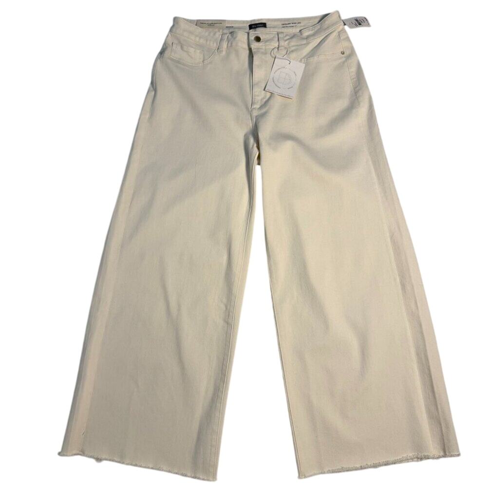DL1961 Hepburn Wide Leg Jeans 18W Eggshell High Rise 30" NWT Raw Hem Plus